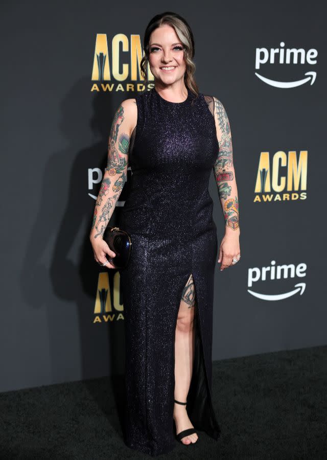 <p>Ashley McBryde looked like a sparkling goddess in this high-slit gown.</p>