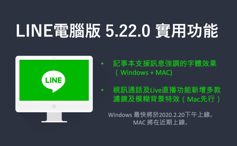 LINE公布電腦版5.22.0新功能。（LINE提供）