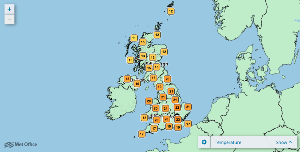 <em>Temperatures are set to climb to 25C in the South East (Met Office)</em>