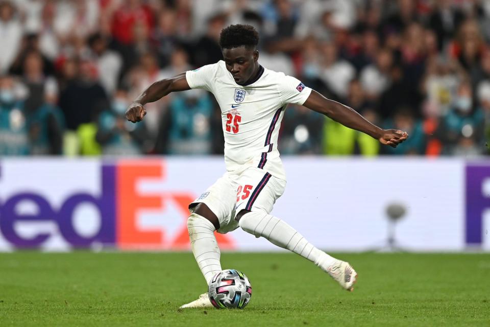 bukayo saka during the uefa euro 2020 championship final between italy and england at wembley stadium on july 11, 2021 in london