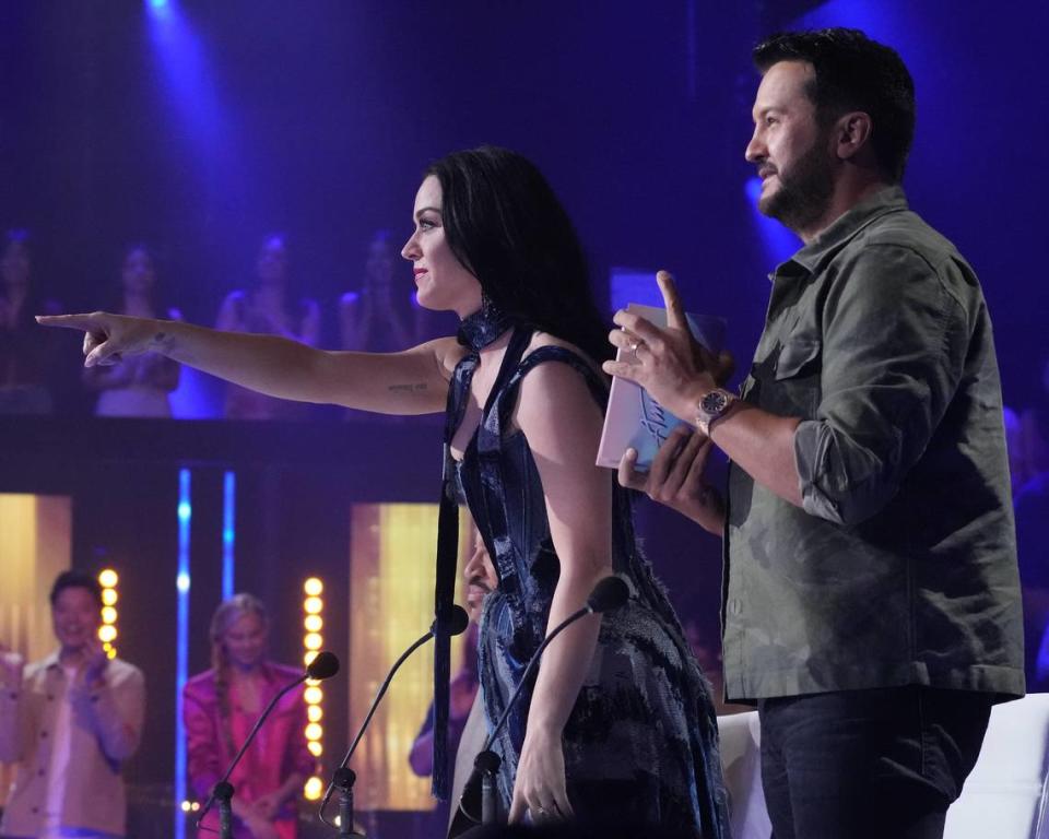 Katy Perry and Luke Bryan give Colin Stough of Amory, Mississippi a standing ovation for his performance of “Dancing On My Own” by Robyn on “American Idol.”