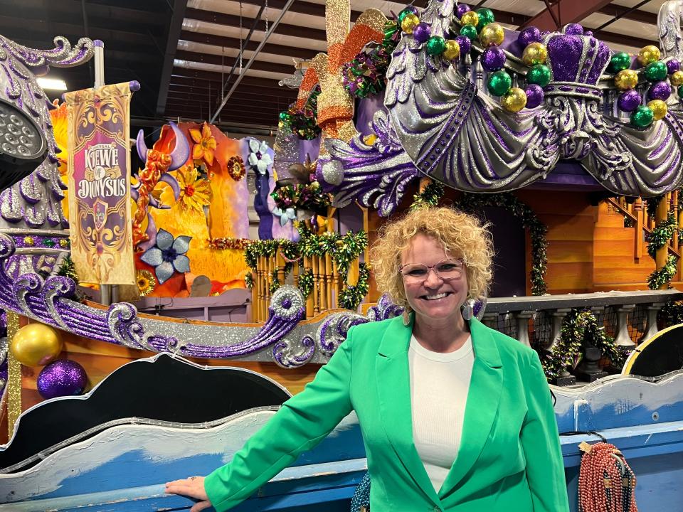 Lora Sauls gave USA TODAY a behind-the-scenes tour of Universal Orlando's float warehouse. She explained they call themselves the Krewe of Dionysus because Dionysus is the god of festivity, among other things.