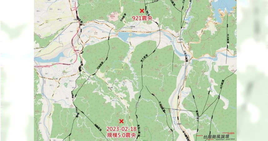 南投18日發生規模5.0地震，離921震央僅17公里。（圖／台灣颱風論壇臉書）