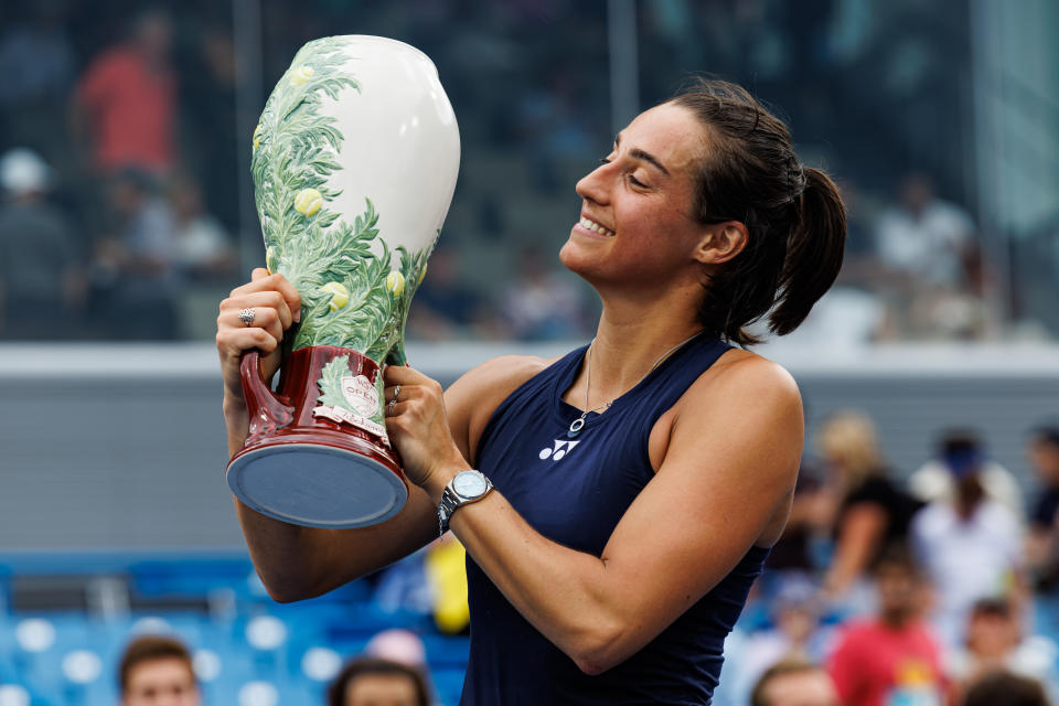 Caroline Garcia, pictured here with the winner's trophy after beating Petra Kvitova.