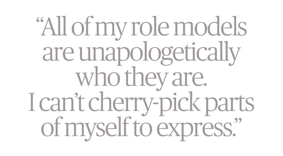 Image of quote from Olivia Rodrigo in gray type: "All of my role models are unapologetically who they are. I can't cherry-pick parts of myself to express."