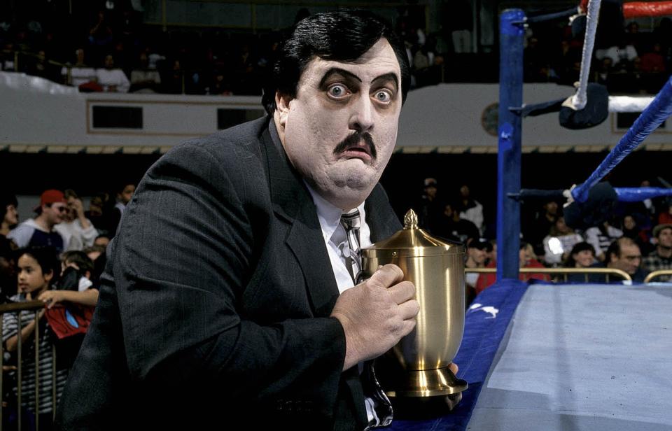 This undated photo released Wednesday, March 6, 2013, by WWE, Inc. shows William Moody, aka Paul Bearer, the pasty-faced, urn-carrying manager for performers The Undertaker and Kane. A spokesman for the wrestling circuit said Moody's family contacted the WWE to report his death on Tuesday, March 5, 2013. He was 58. No cause was released. (AP Photo/WWE Inc.)