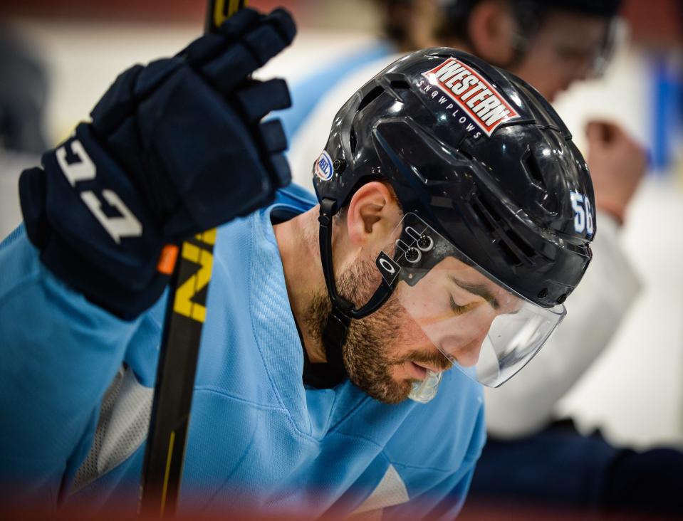 Right wing Rocco Grimaldi is happy to be on the ice with the Milwaukee Admirals after signing a two-year NHL contract but then falling out of favor with the Nashville Predators.