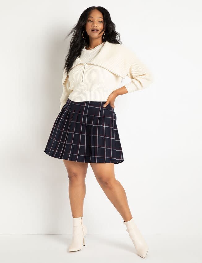 2) Pleated Plaid Mini Skirt