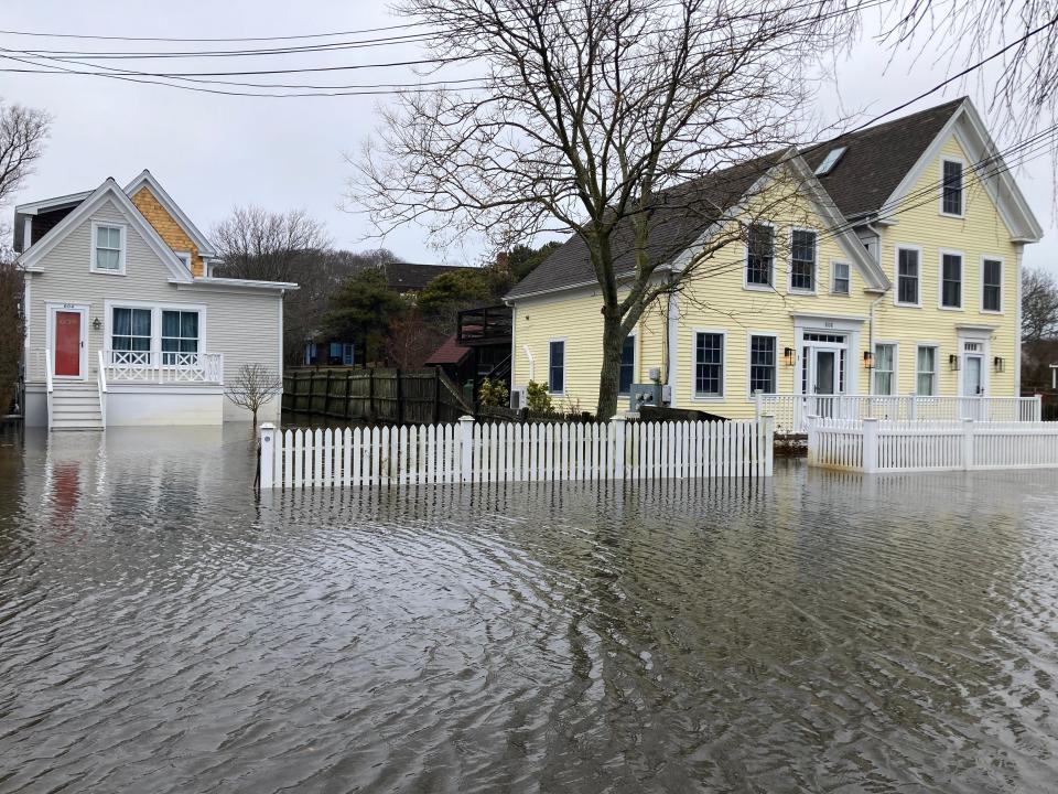 Part of Commercial Street in Provincetown's East End closed due to flooding Wednesday morning.