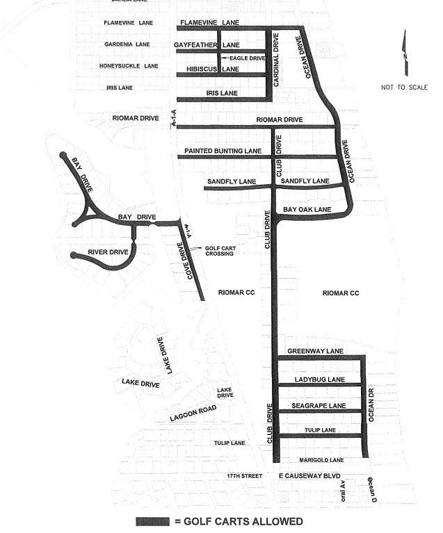 Maps of areas around Riomar Country Club and Vero Beach Country Club where golf carts are legally allowed to operate.