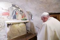 Pope Francis visits the nativity scene of Greccio