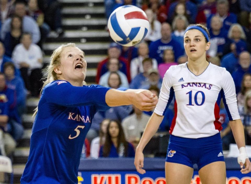 Cassie Wait, left, plays during a Big 12 championship match against Iowa State in Lawrence. KC Star file photo