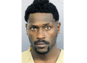 This photo provided by the Broward Sheriff's Office shows Antonio Brown. NFL free agent Antonio Brown turned himself in at a Florida jail on Thursday night, Jan. 23, 2020, following accusations that he and his trainer attacked the driver of a moving truck that carried some of his possessions from California. (Broward Sheriff's Office via AP)