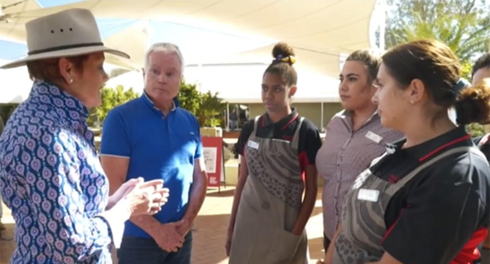 A group of young indigenous women told Pauline Hanson climbing the rock was disrespectful to their culture. Source: A Current Affair 