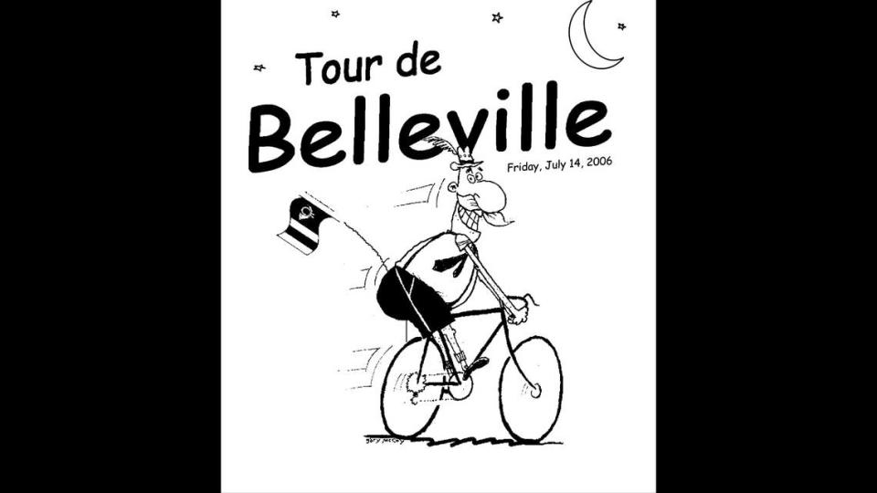 Artist Gary McCoy designed the T-shirt logo for the first Tour de Belleville, which took place on Friday night, July 14, 2006. It featured Otto, the city’s German mascot, riding a bicycle.