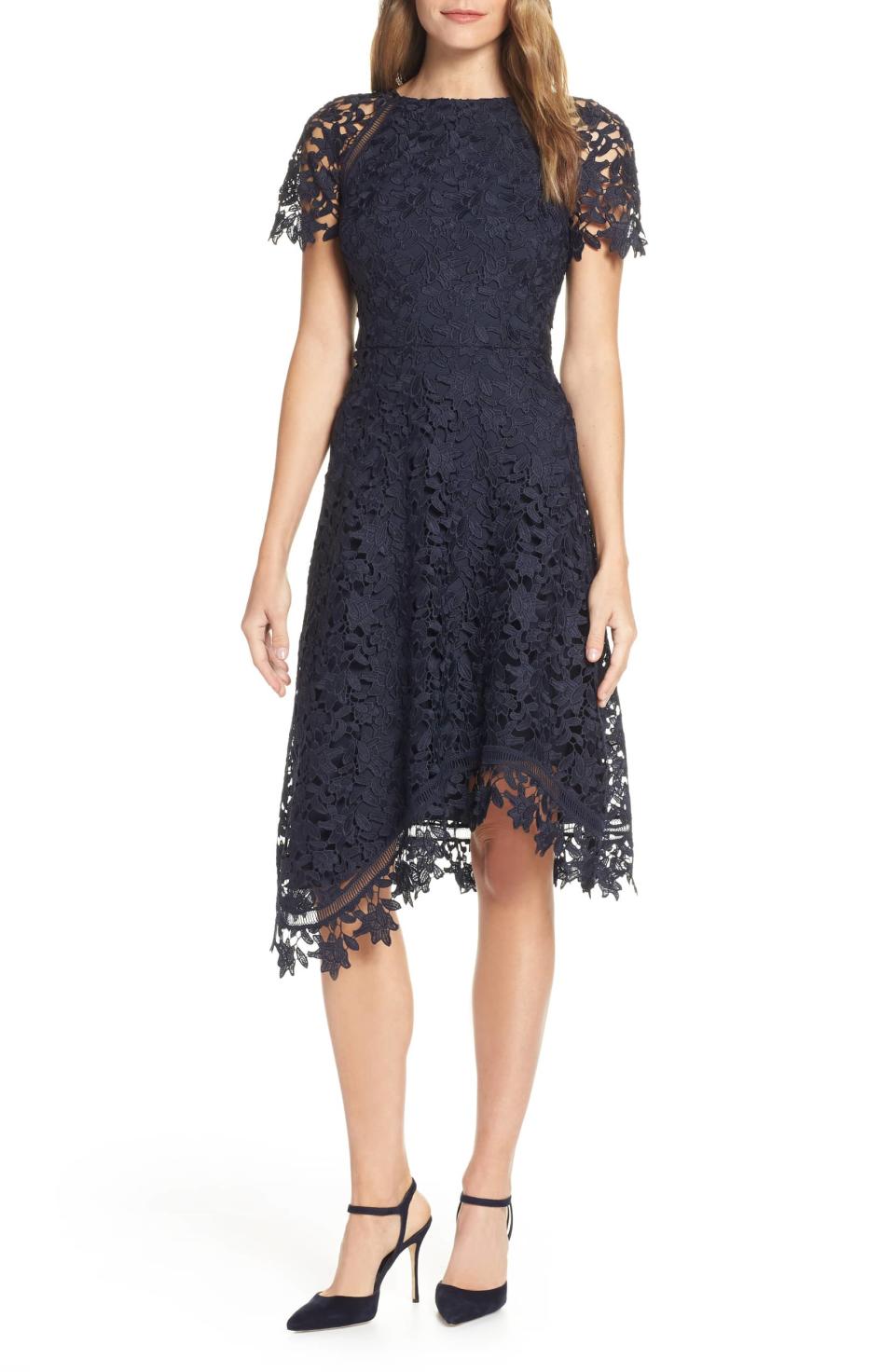 Eliza J Asymmetrical Lace Dress. (Photo: Nordstrom)