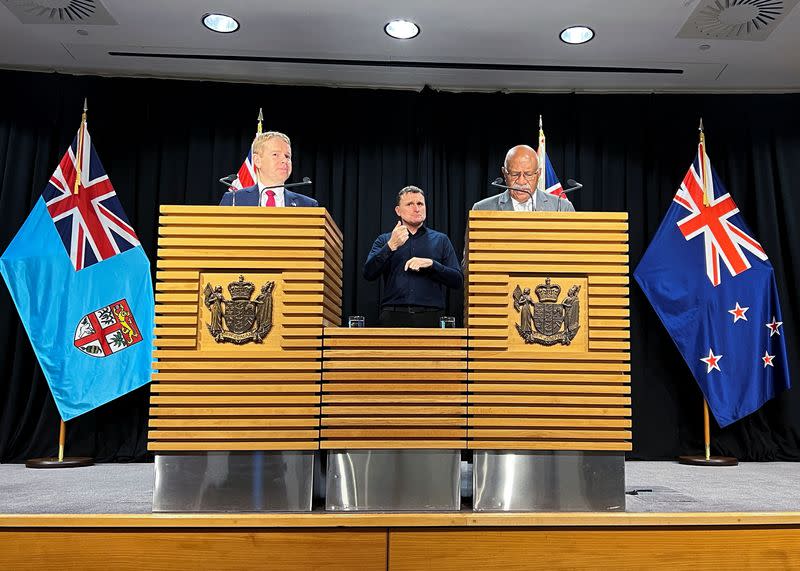 Fiji Prime Minister Sitiveni Rabuka and New Zealand Prime Minister Chris Hipkins hold press conference in Wellington