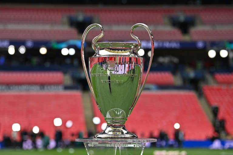 Trofeo de la Liga de Campeones en el estadio de Wembley, Londres, en la víspera de la final entre Real Madrid y Borussia Dortmund, el 31 de mayo de 2024 (Glyn KIRK)