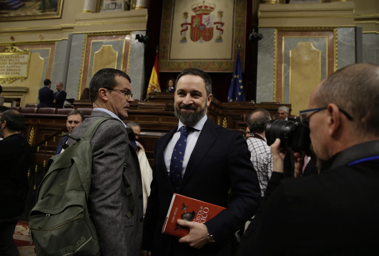 El líder de Vox, Santiago Abascal. (AP Photo/Andrea Comas)