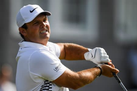 Jun 17, 2018; Southampton, NY, USA; Patrick Reed reacts on the fourteenth tee box during the final round of the U.S. Open golf tournament at Shinnecock Hills GC - Shinnecock Hills Golf C. Mandatory Credit: Dennis Schneidler-USA TODAY Sports