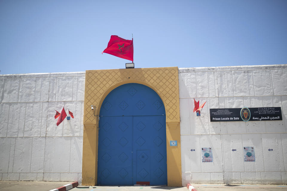 A view of the local prison in Sale where a program was held for inmates convicted on terror charge to rehabilitate and de-radicalize them, in Morocco, Thursday, April 28, 2022. Since 2017, Morocco's prison authority has been offering “de-radicalization” training to former Islamic State fighters and others convicted of terrorism offenses. (AP Photo/Mosa'ab Elshamy)