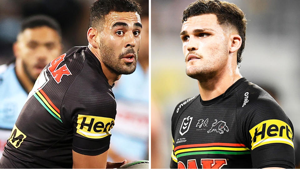 Tyrone May and Nathan Cleary will be interviewed by the NRL Integrity Unit to establish whether they knew three men who illegally travelled from Sydney to Queensland to attend the NRL grand final. Pictures: Getty Images