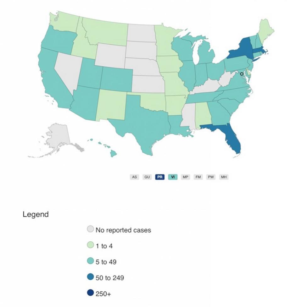 PHOTO: Map of dengue cases in the United States. (ABC News)