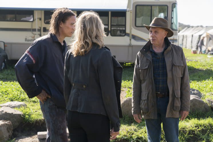 Kim Dickens as Madison Clark, Frank Dillane as Nick Clark and Dayton Callie as Jeremiah Otto in AMC’s ‘Fear the Walking Dead’ (Photo Credit: Michael Desmond/AMC)