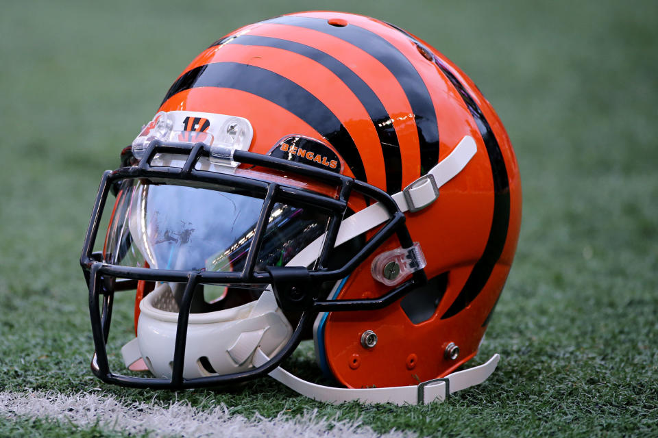 Oct 29, 2017; Cincinnati, OH, USA; A view of a Bengals helmet on the sidelines in the game of the Indianapolis Colts against the Cincinnati Bengals at Paul Brown Stadium. Mandatory Credit: Aaron Doster-USA TODAY Sports