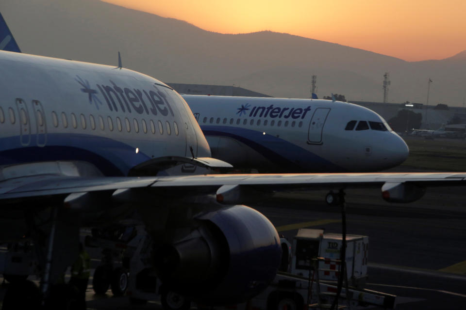 Interjet Airbus A320 aircraft are seen on the tarmac at Benito Juarez international airport in Mexico City, Mexico February 15, 2019. Picture taken February 15, 2019. REUTERS/Daniel Becerril