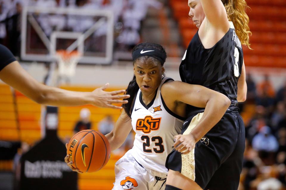 Oklahoma State junior guard Lauren Fields (23) had a career-high five 3-pointers and 26 points in Wednesday's 64-63 loss at TCU.