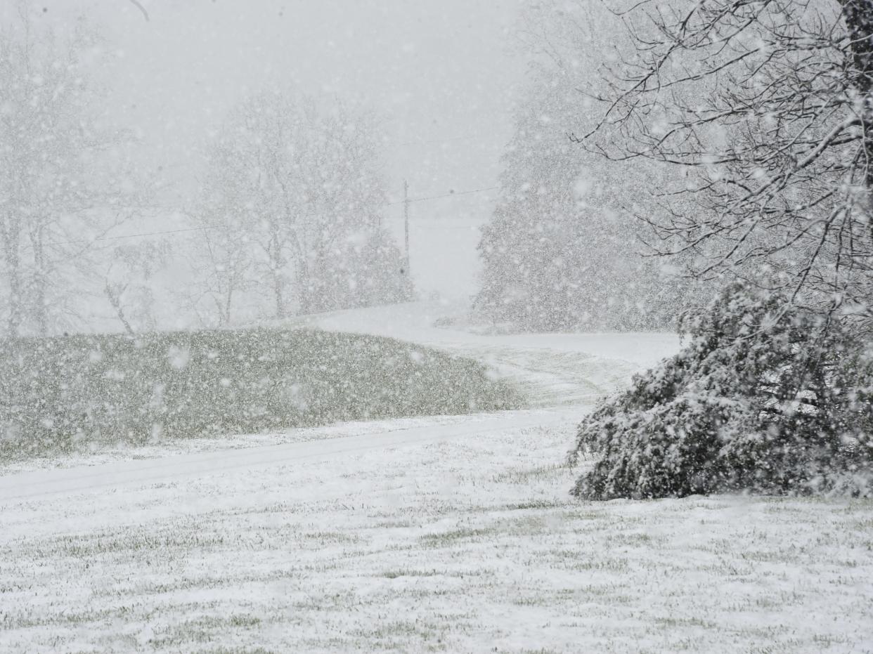 Snow falling near Verona on April 18, 2022.