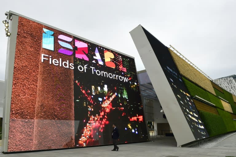 A man walks in front of the Pavillion of Israel at the World Expo in Milan on May 1, 2015