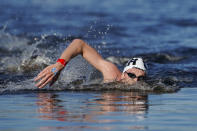 Florian Wellbrock, of Germany, competes in the men's marathon swimming event at the 2020 Summer Olympics, Thursday, Aug. 5, 2021, in Tokyo, Japan. (AP Photo/Jae C. Hong)