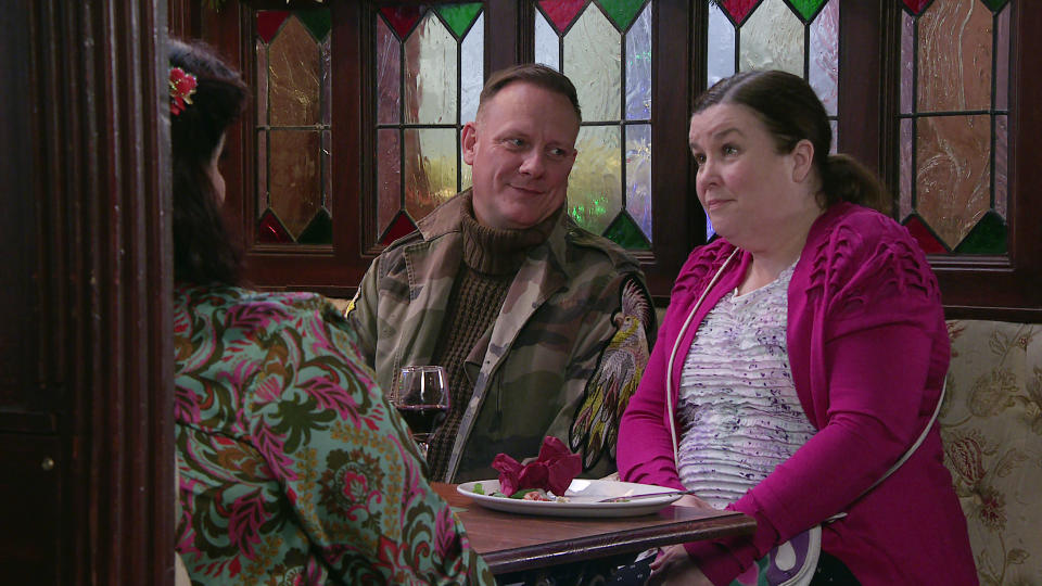 FROM ITV

STRICT EMBARGO - No Use Before Tuesday 13th December 2022

Coronation Street - Ep 1082526

Monday 19th December 2022

Glenda Shuttleworth [JODIE PRENGER], Sean Tully [ANTONY COTTON] and Mary Taylor [PATTI CLARE] interrogate George Shuttleworth [TONY MAUDSLEY], wanting to know what present heâ€™s got for Eileen after the funeral plan debacle last Christmas.

Picture contact - David.crook@itv.com

This photograph is (C) ITV Plc and can only be reproduced for editorial purposes directly in connection with the programme or event mentioned above, or ITV plc. Once made available by ITV plc Picture Desk, this photograph can be reproduced once only up until the transmission [TX] date and no reproduction fee will be charged. Any subsequent usage may incur a fee. This photograph must not be manipulated [excluding basic cropping] in a manner which alters the visual appearance of the person photographed deemed detrimental or inappropriate by ITV plc Picture Desk. This photograph must not be syndicated to any other company, publication or website, or permanently archived, without the express written permission of ITV Picture Desk. Full Terms and conditions are available on  www.itv.com/presscentre/itvpictures/terms
