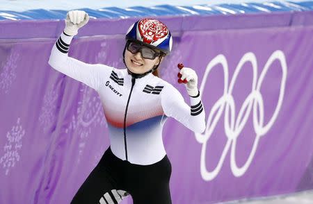 Short Track Speed Skating Events - Pyeongchang 2018 Winter Olympics - Women's 3000 m Final - Gangneung Ice Arena - Gangneung, South Korea - February 20, 2018 - Minjeong Choi of South Korea reacts. REUTERS/John Sibley