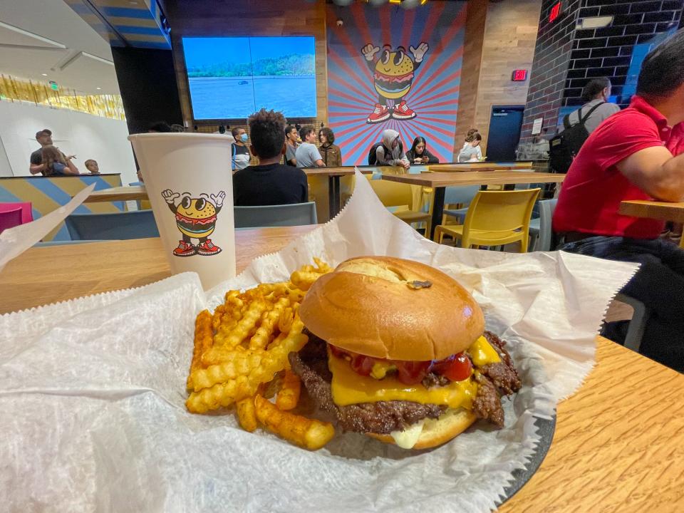 Burgers and fries in the restaurant