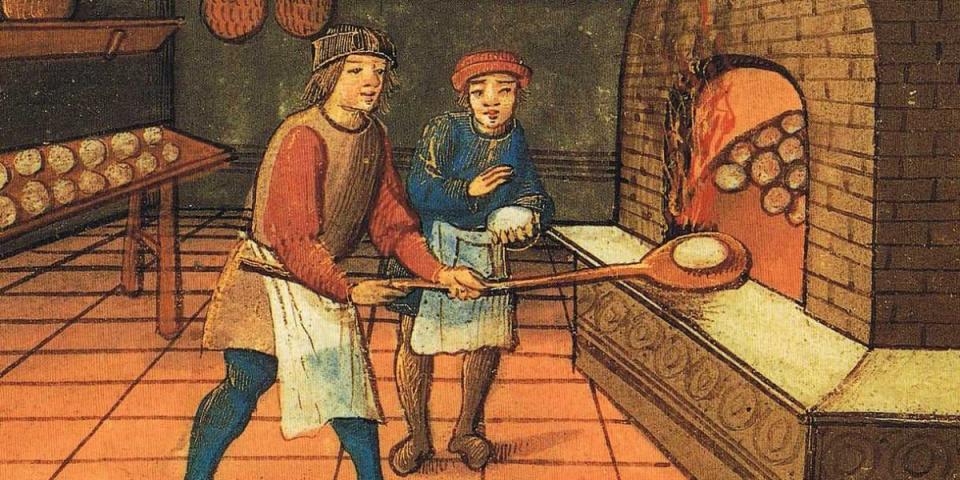 medieval baker making bread