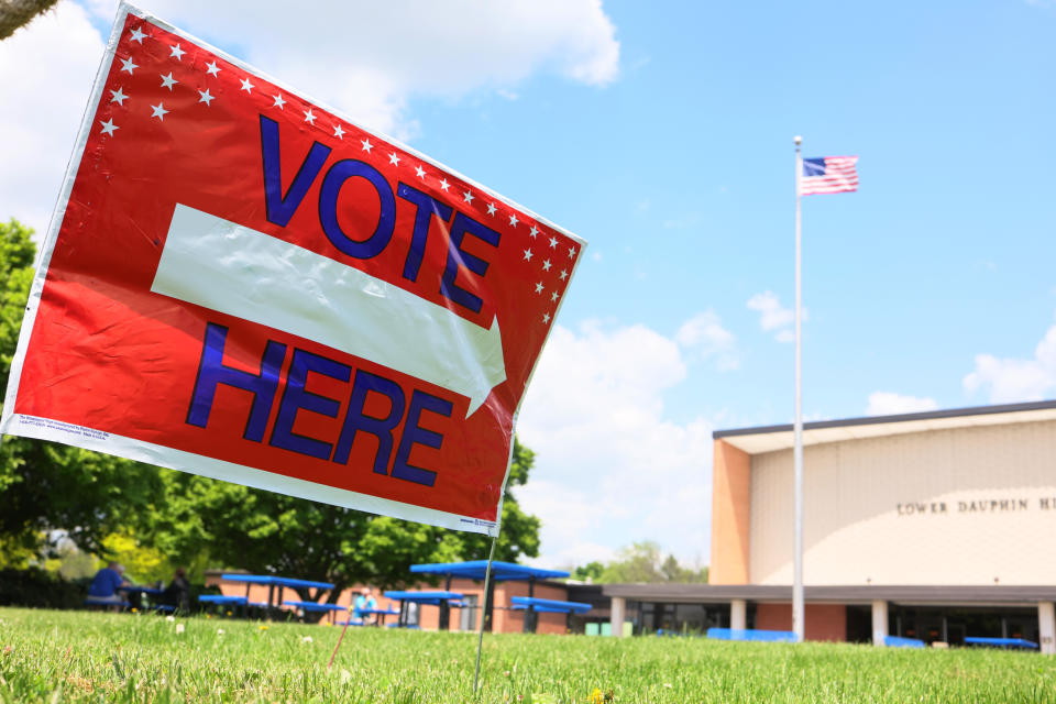 A sign at Lower Dauphin High School in Hummelstown, Pa., on May 17. (Michael M. Santiago/Getty Images)