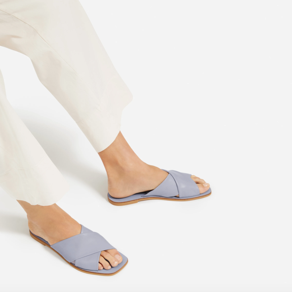 The Day Crossover Sandal in Light Blue. Image via Everlane.