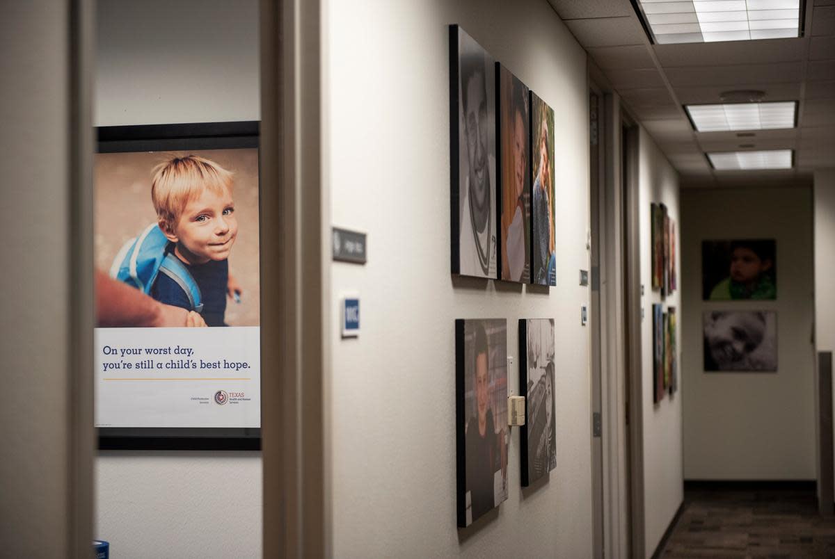 Heart Galleries, portraits of adoptable children, on display at the Child Protective Services office at the Texas Department of Family and Protective Services in Austin on Nov. 14, 2019.