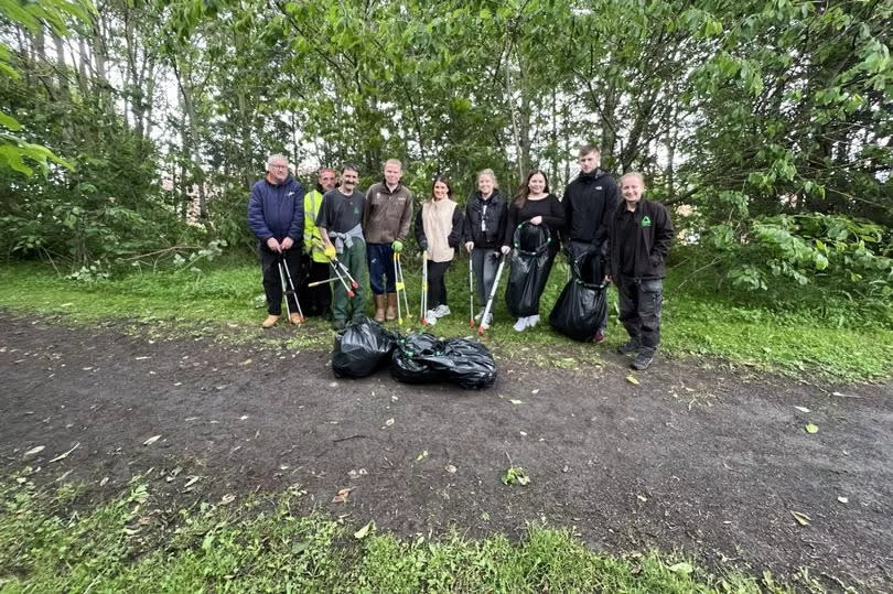 Volunteers from Groundwork South and North Tyneside Green Gym initiative and TT2 at Monkton Community Woodland