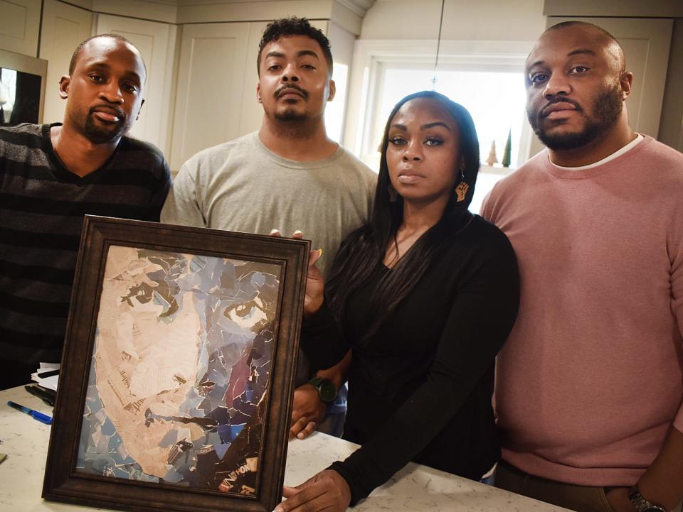 Anthony Hardens family with a self portraite made by Anthony. Eric B. Mack (brother), Antone Harden (twin brother), Carola Harden (sister) and Carl Harden (brother).