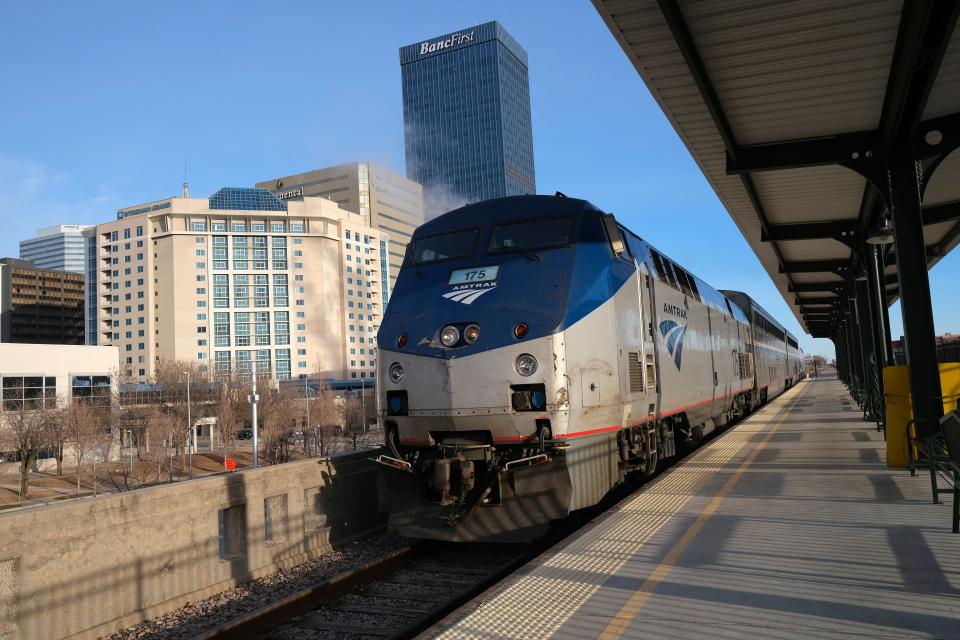 Amtrak's Heartland Flyer is shown awaiting departure from Santa Fe Station in downtown Oklahoma City.