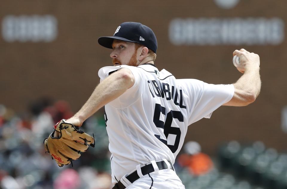 Detroit Tigers starting pitcher Spencer Turnbull throws during the first inning of a baseball game against the Oakland Athletics, Thursday, May 16, 2019, in Detroit. (AP Photo/Carlos Osorio)