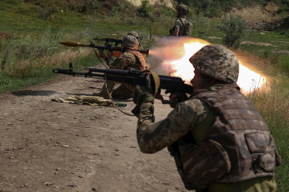 Ukrainian servicemen of the 35th Separate Marines Brigade attend military drills at a training ground (REUTERS)