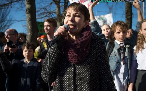 Green party MP Caroline Lucas speaks to students from the Youth Strike 4 Climate movement during a climate change protest in Brighton - Credit: Kirsty O'Connor/PA