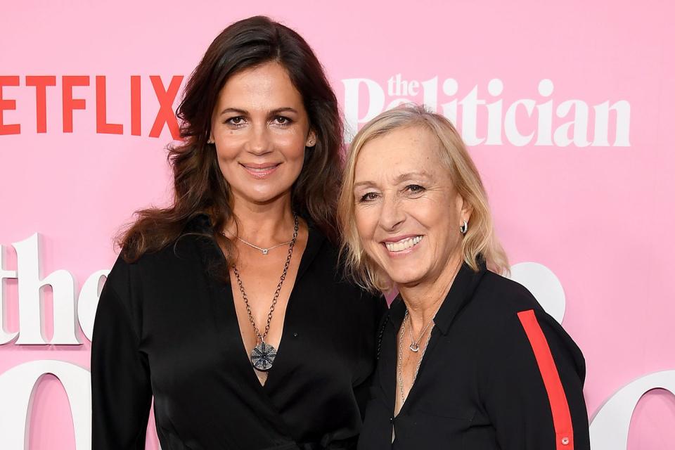 <p>Dimitrios Kambouris/Getty</p> Julia Lemigova and Martina Navratilova.