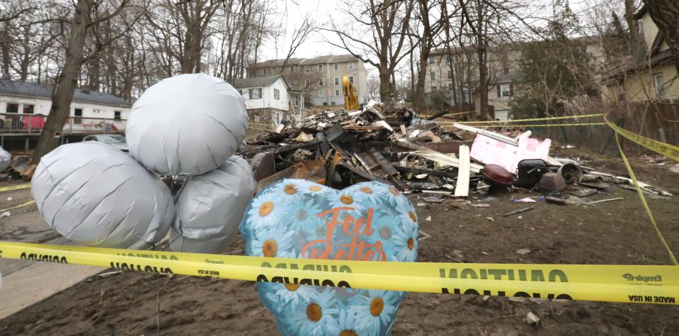 A memorial set up at the scene of a fatal fire on Lake St. in Spring Valley March 6, 2023. Five people died in the fire.