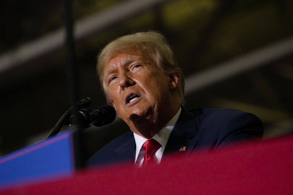 Former President Donald Trump speaks during a Save America rally on Oct. 1, 2022, in Warren, Michigan.